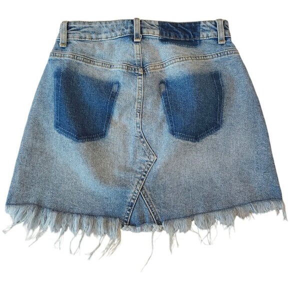Lulus Light Wash Denim Raw Hem Mini Skirt Women's Size 25 - Picture 7 of 10
